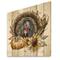 Designart - Thanksgiving Vintage Turkey Sunflowers and Pumpkin - Farmhouse Print on Natural Pine Wood